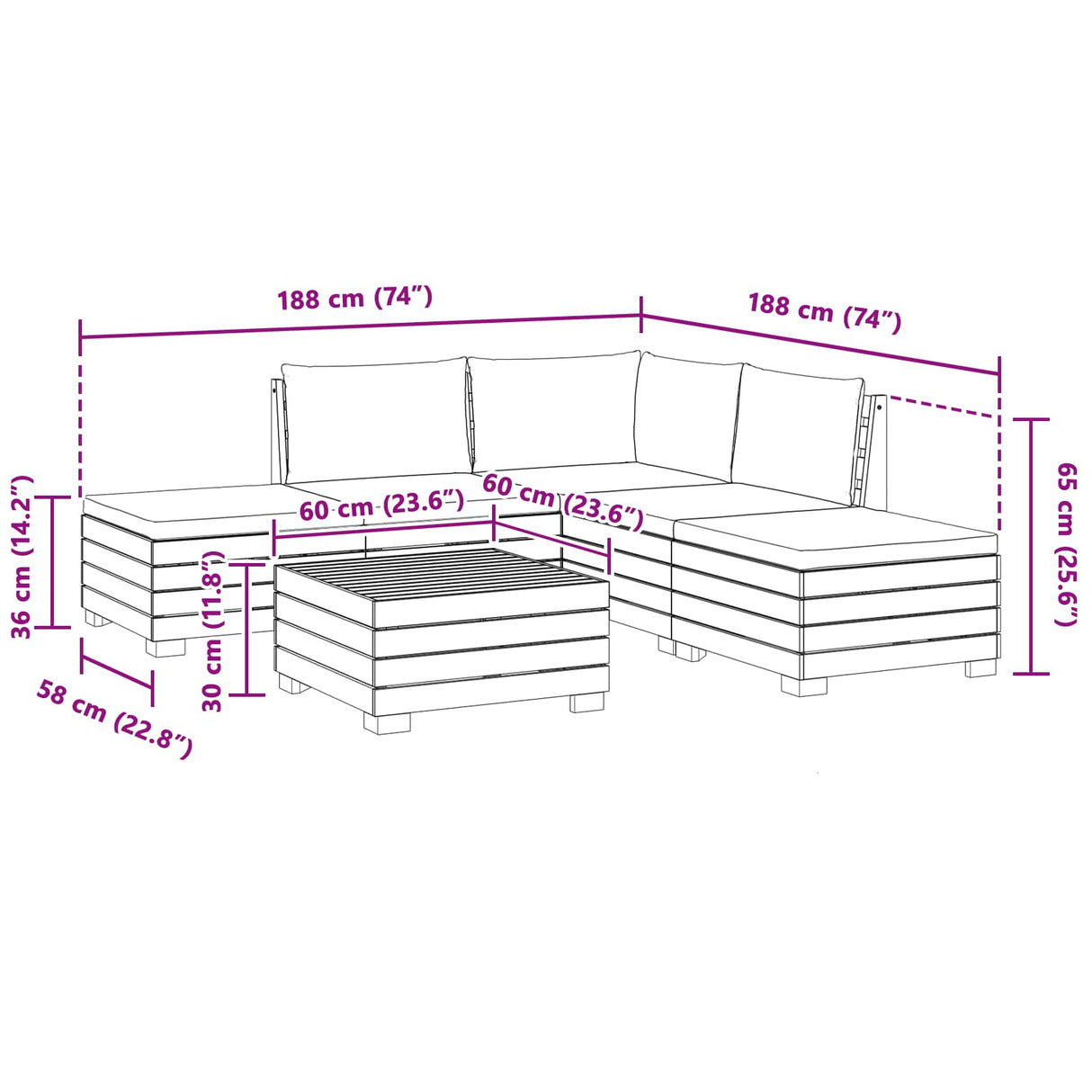 Outdoor Sofa Set with Cushion 6 Piece Brown Solid Acacia Wood