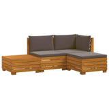 Outdoor Sofa Set with Cushion 4 Piece Brown Solid Acacia Wood - Front View