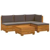 Outdoor Sofa Set with Cushion 5 Piece Brown Solid Acacia Wood - Front View