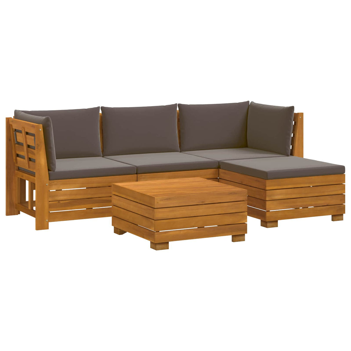 Outdoor Sofa Set with Cushion 5 Piece Brown Solid Acacia Wood