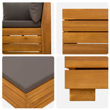 Outdoor Sofa Set with Cushion 3 Piece Brown Solid Acacia Wood - 45-Degree Angle