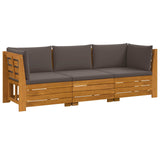 Outdoor Sofa Set with Cushion 3 Piece Brown Solid Acacia Wood - Front View