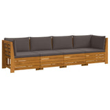 Outdoor Sofa Set with Cushion 4 Piece Brown Solid Acacia Wood - Front View
