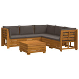 Outdoor Sofa Set with Cushion 6 Piece Brown Solid Acacia Wood - Front View