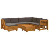 Outdoor Sofa Set with Cushion 8 Piece Brown Solid Acacia Wood - Front View