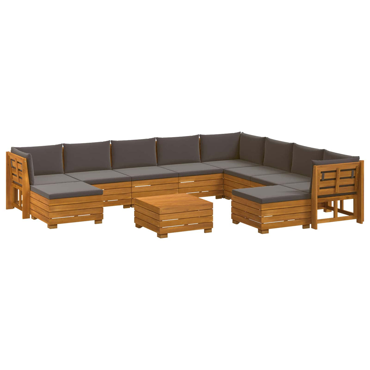 Outdoor Sofa Set with Cushion 11 Piece Brown Solid Acacia Wood