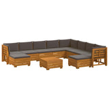 Outdoor Sofa Set with Cushion 11 Piece Brown Solid Acacia Wood - Front View