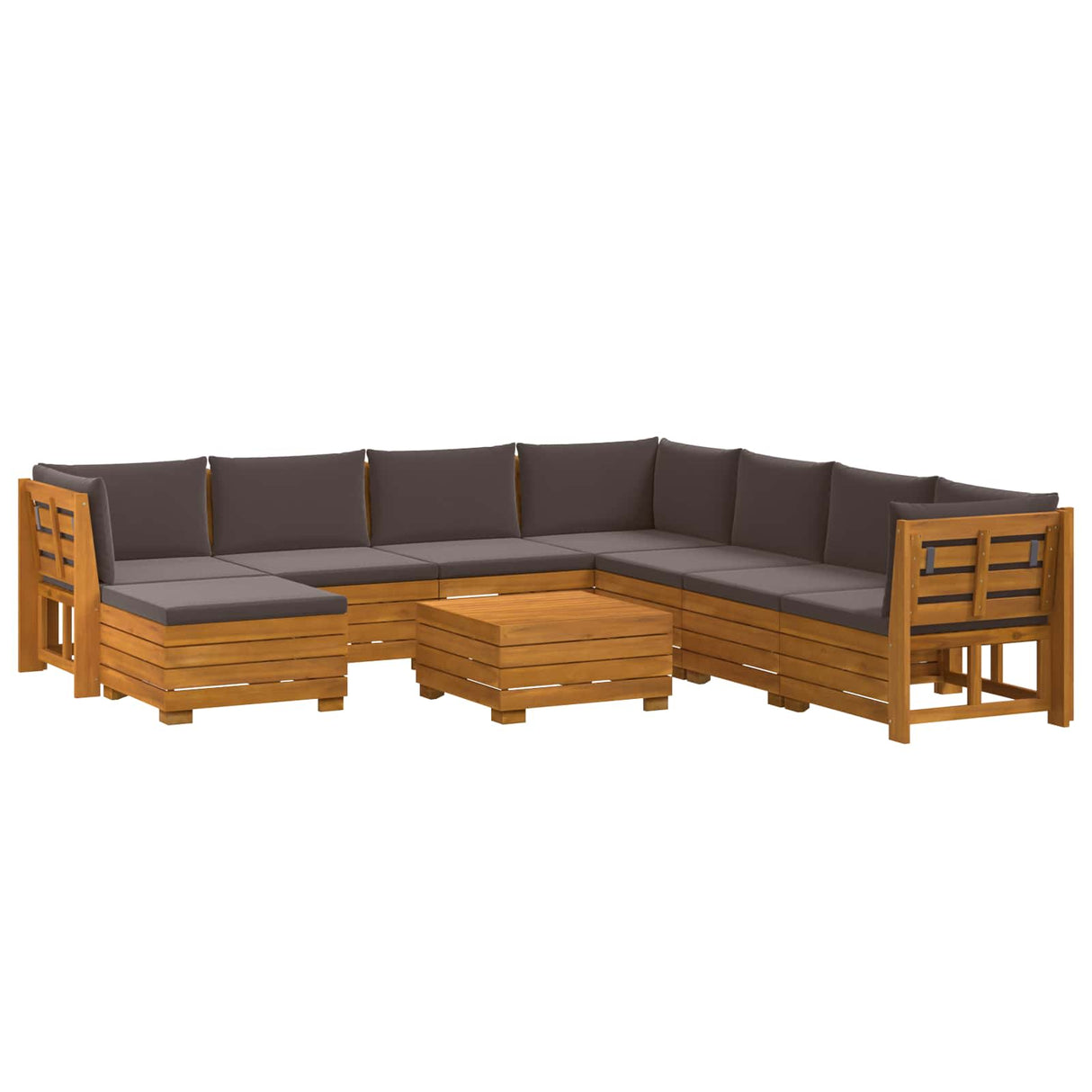 Outdoor Sofa Set with Cushion 9 Piece Brown Solid Acacia Wood