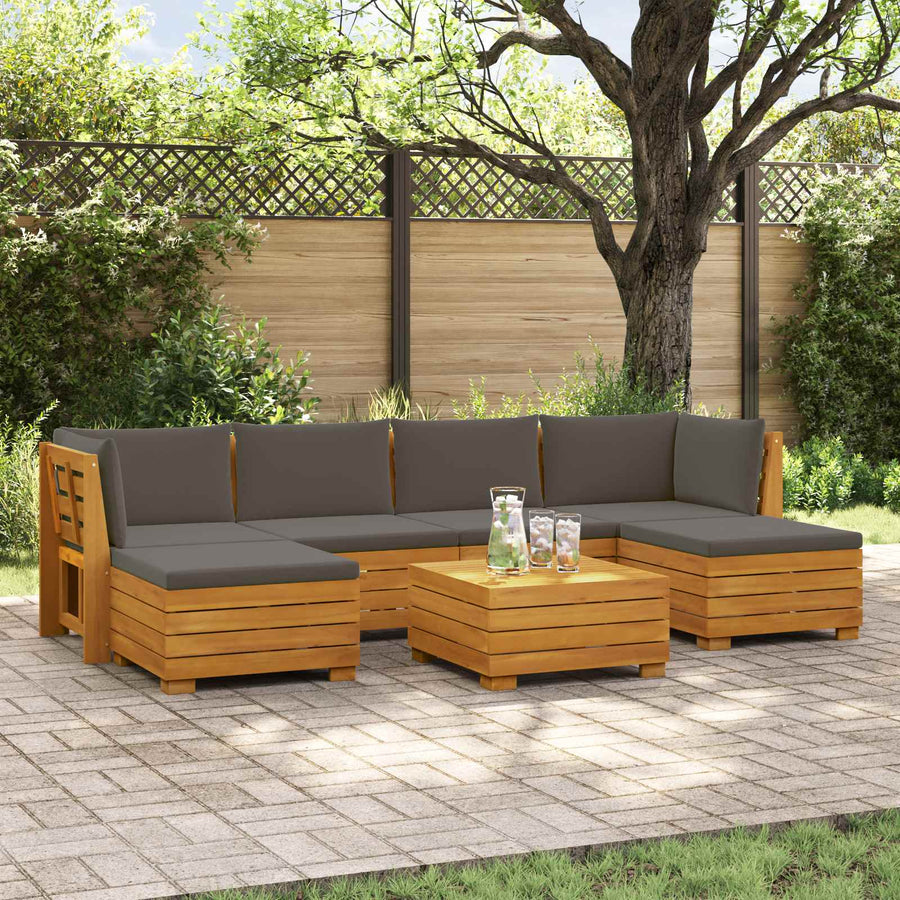 7 pcs Outdoor Sofa Set Solid Acacia Wood Brown
