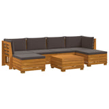 Outdoor Sofa Set with Cushion 7 Piece Brown Solid Acacia Wood - Front View