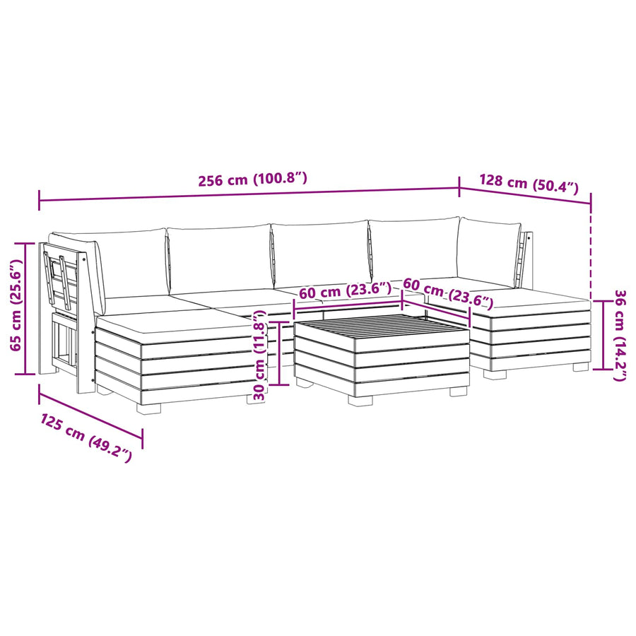 7 pcs Outdoor Sofa Set Solid Acacia Wood Brown
