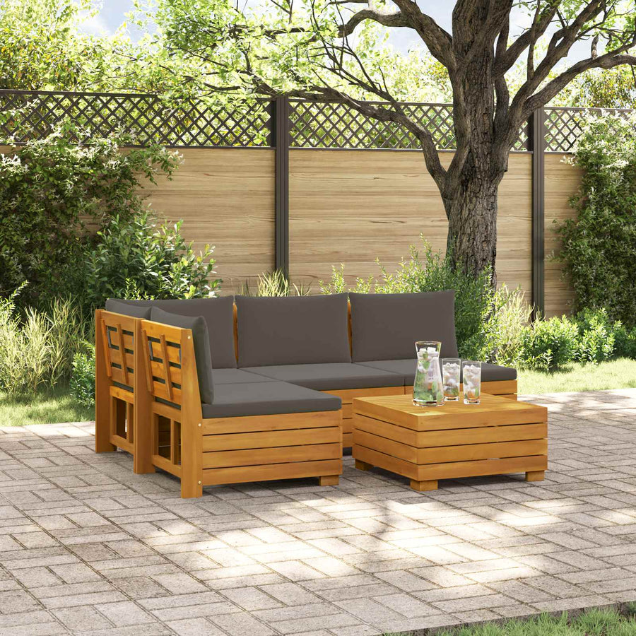 5 pcs Outdoor Sofa Set Solid Acacia Wood Brown