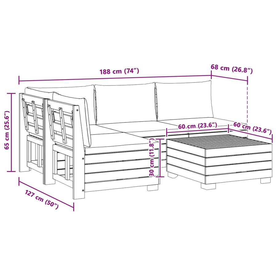 5 pcs Outdoor Sofa Set Solid Acacia Wood Brown