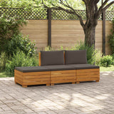Outdoor Sofa Set with Cushion 3 Piece Brown Solid Acacia Wood