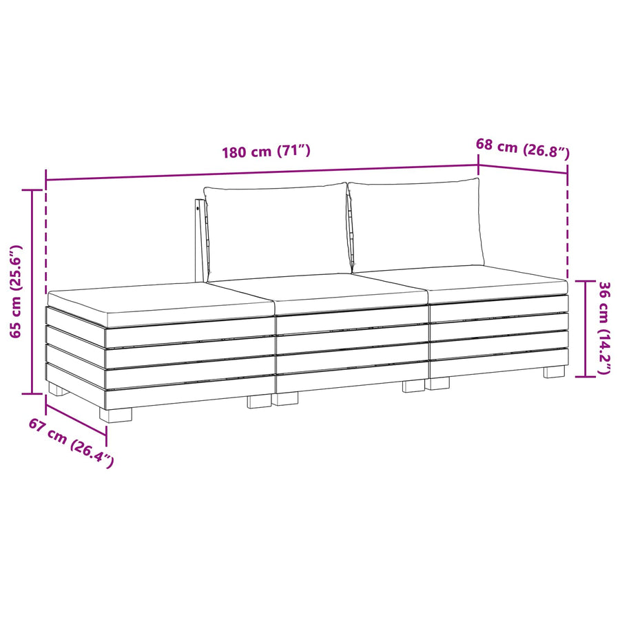 Outdoor Sofa Set 3 pcs 3-Seater Solid Acacia Wood Brown