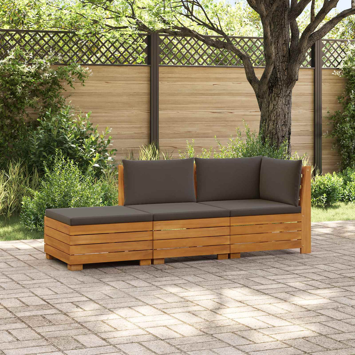Outdoor Sofa Set with Cushion 3 Piece Brown Solid Acacia Wood