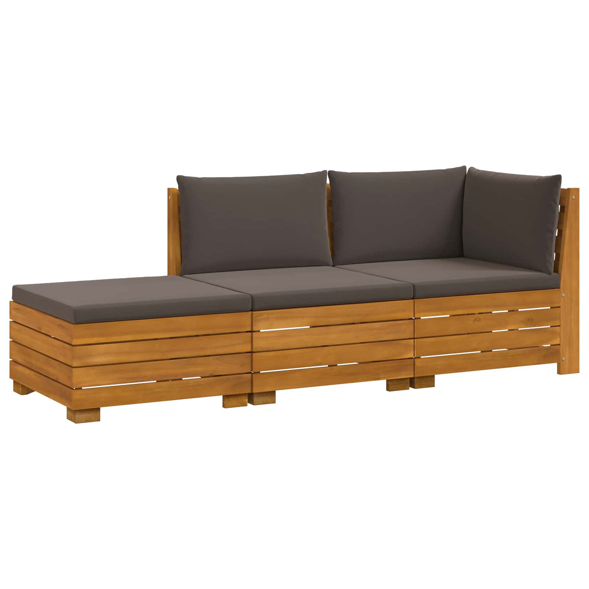Outdoor Sofa Set with Cushion 3 Piece Brown Solid Acacia Wood