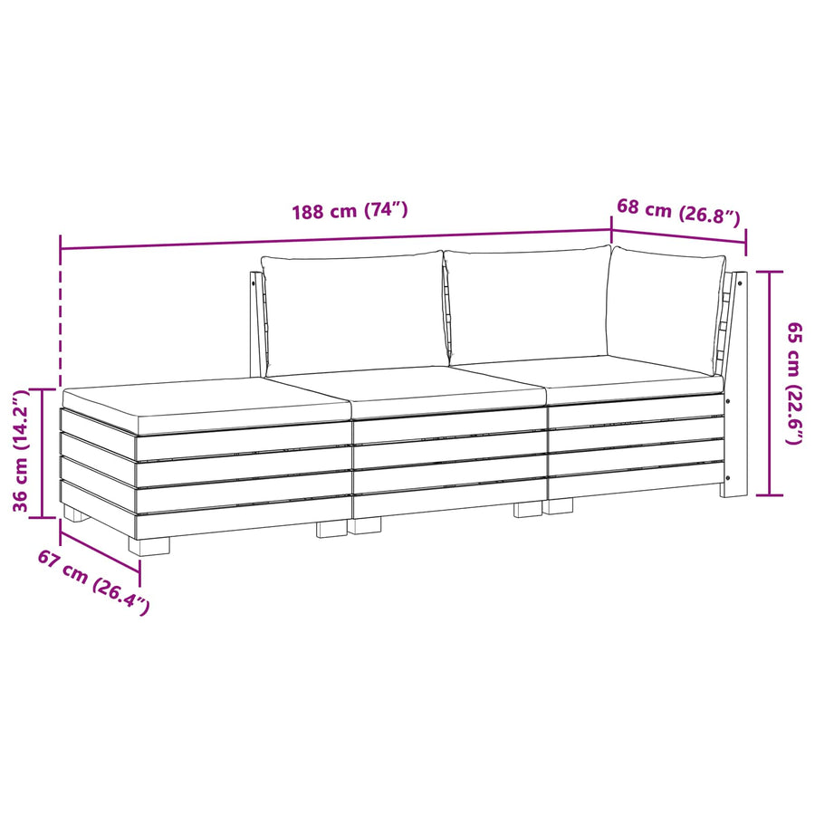 3 pcs Outdoor Sofa Set Solid Acacia Wood Brown