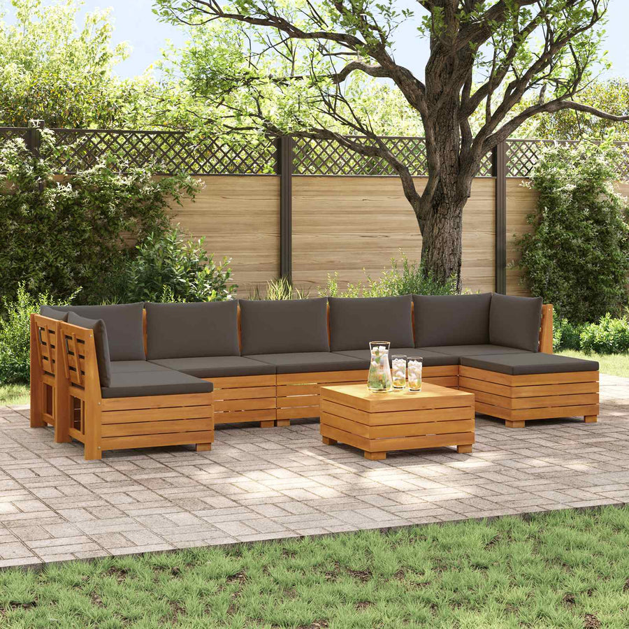 8 pcs Outdoor Sofa Set Solid Acacia Wood Brown