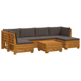 Outdoor Sofa Set with Cushion 7 Piece Brown Solid Acacia Wood - Front View