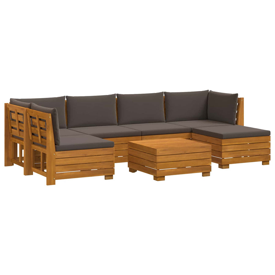 7 pcs Outdoor Sofa Set Solid Acacia Wood Brown