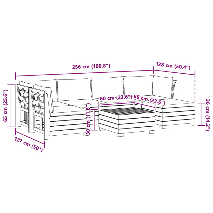 7 pcs Outdoor Sofa Set Solid Acacia Wood Brown