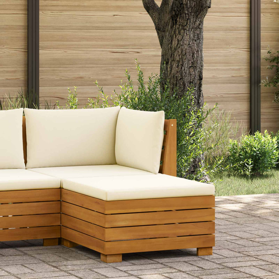 Garden Footstool Solid Acacia Wood Brown and Cream white