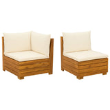 Garden Lounge Set with Cushion 2 Piece Brown Solid Acacia Wood - Front View
