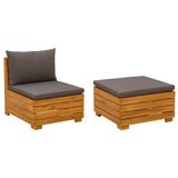 Garden Lounge Set with Cushion 2 Piece Brown Solid Acacia Wood - Front View
