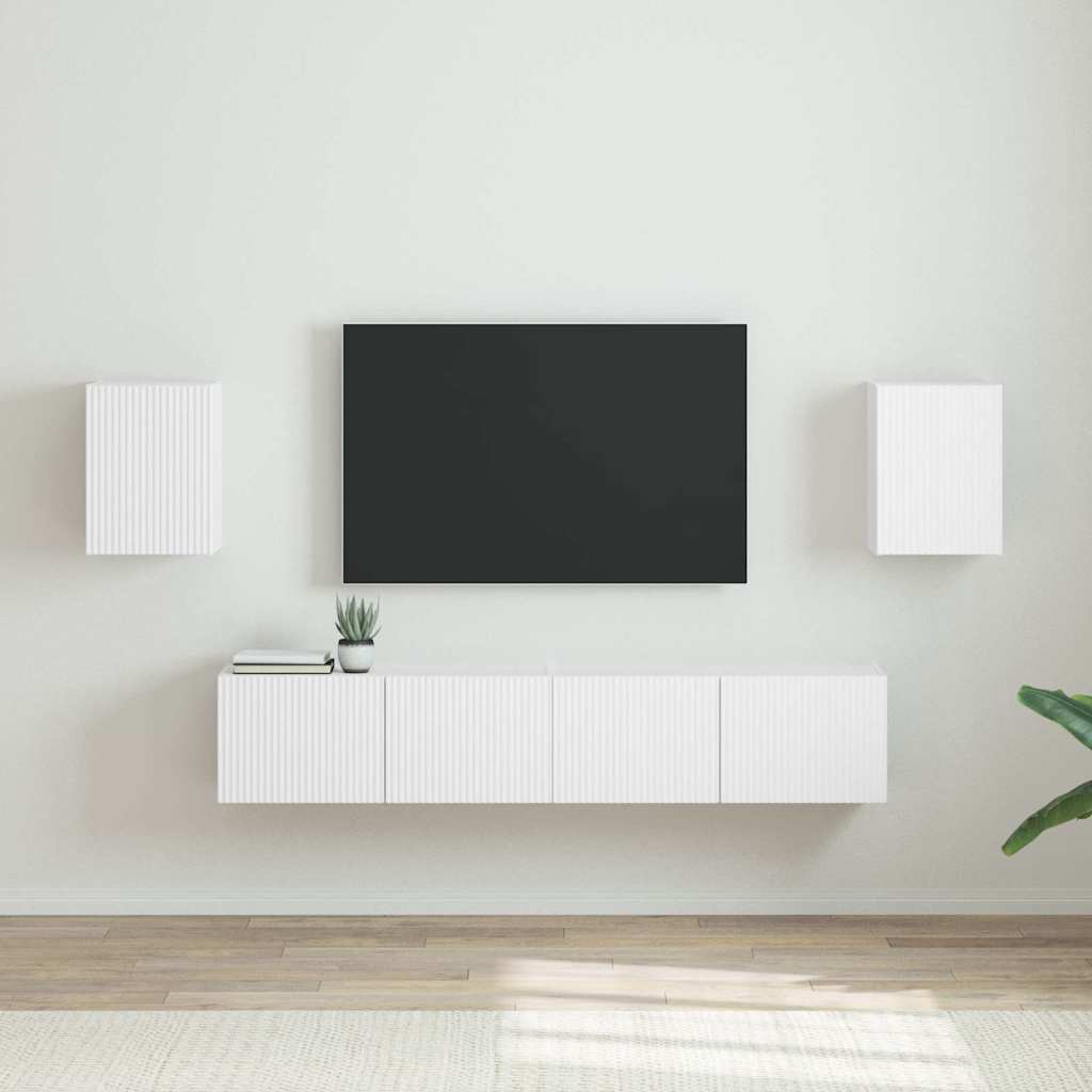 TV Wall Cabinet 2 pcs White Engineered Wood