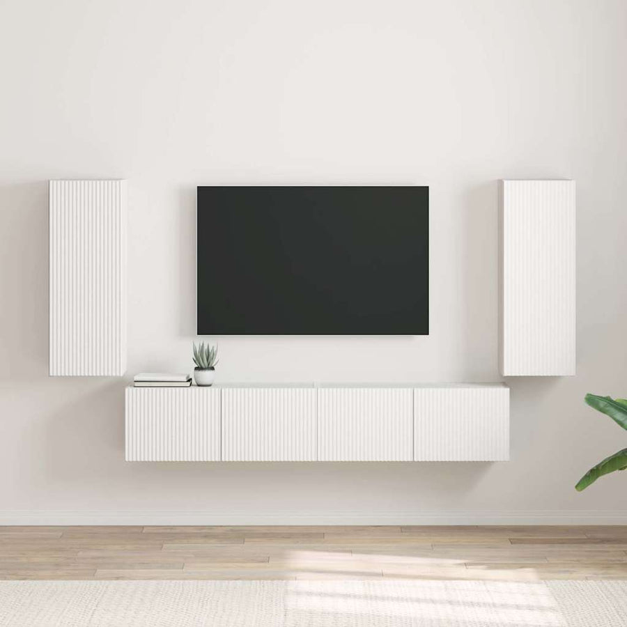 TV Wall Cabinet 2 pcs White Engineered Wood