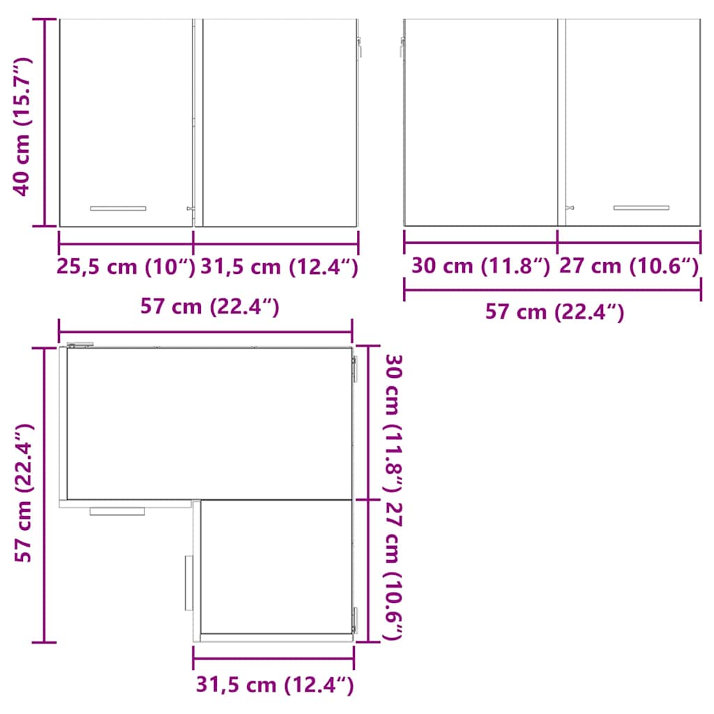 Hanging Cabinet Black Oak and White 57 x 57 x 40 cm