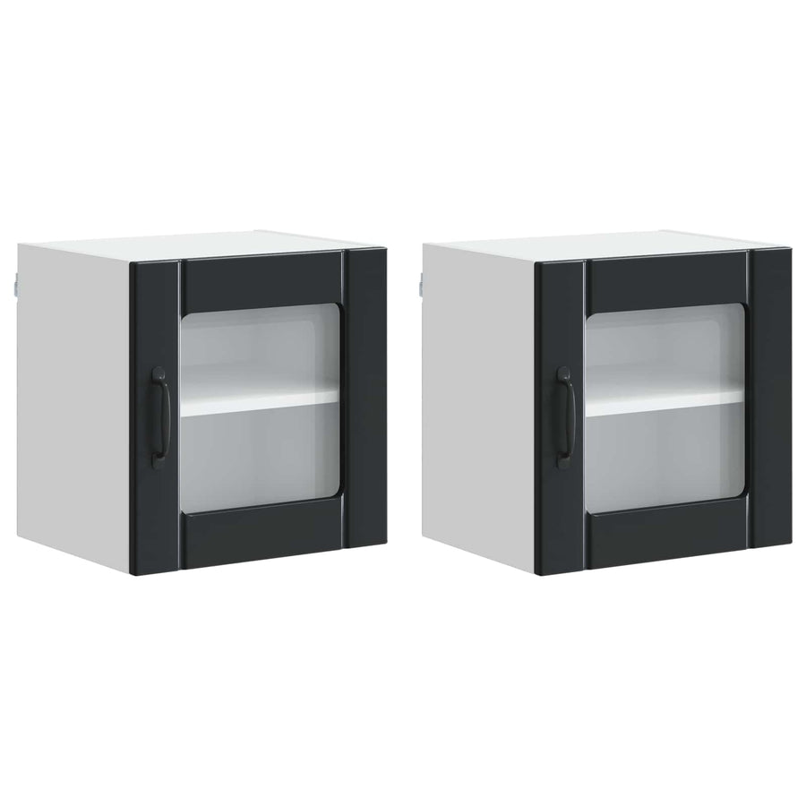 Wall Glass Cabinet LUCCA 2 pcs Black Engineered Wood