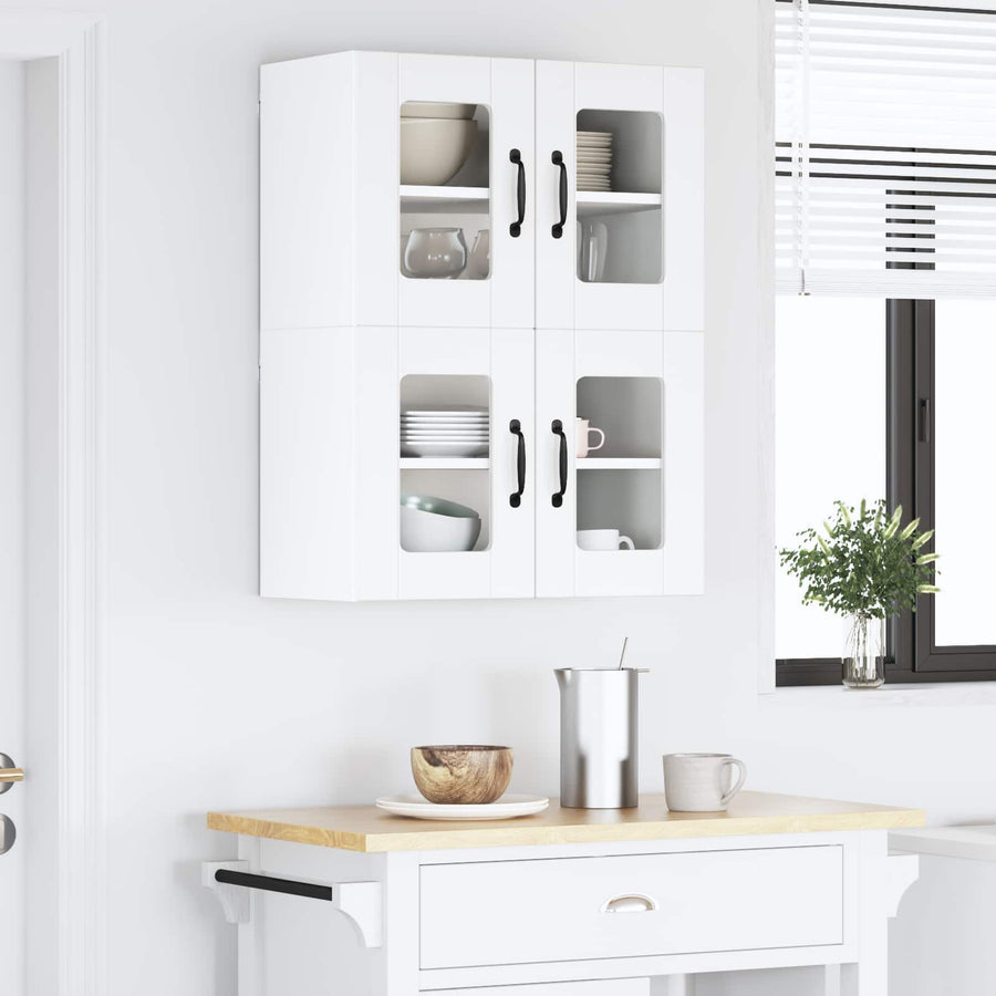Wall Glass Cabinet LUCCA 2 pcs White Engineered Wood