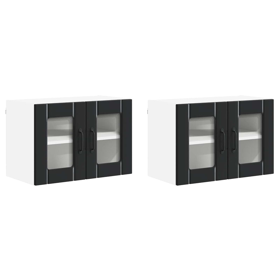Wall Glass Cabinet LUCCA 2 pcs Black Engineered Wood