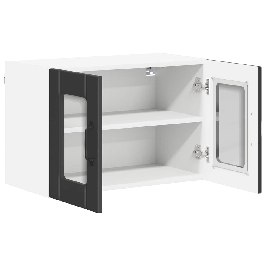 Wall Glass Cabinet LUCCA 2 pcs Black Engineered Wood