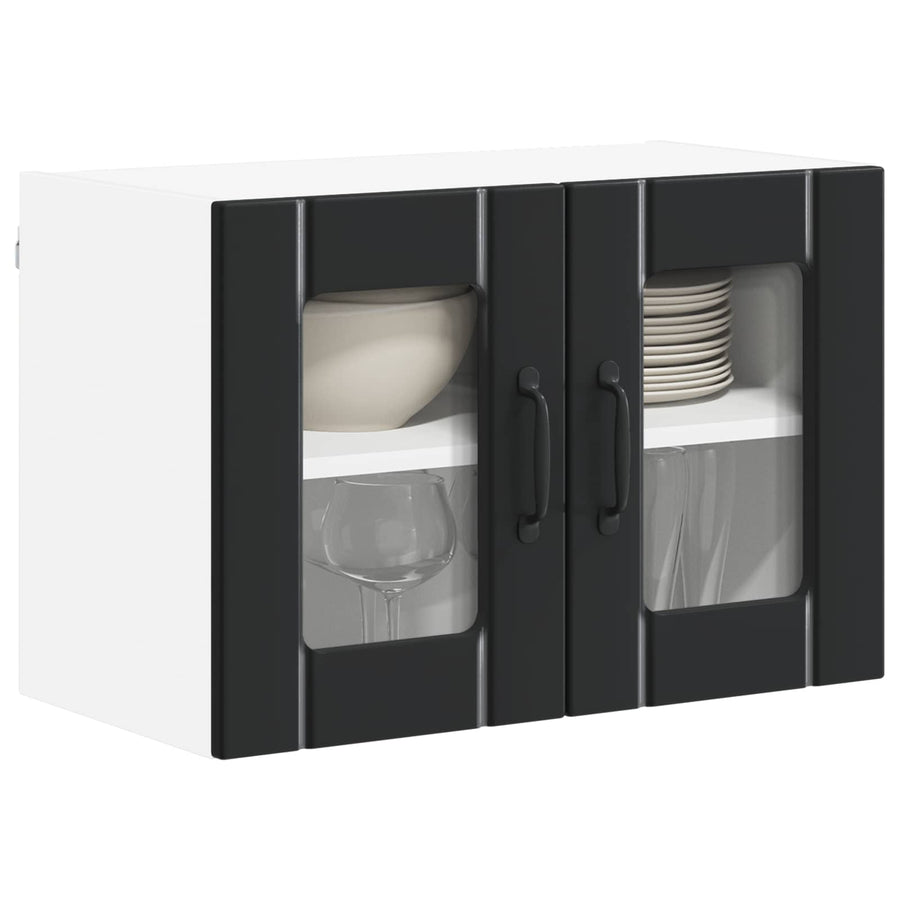 Wall Glass Cabinet LUCCA 2 pcs Black Engineered Wood