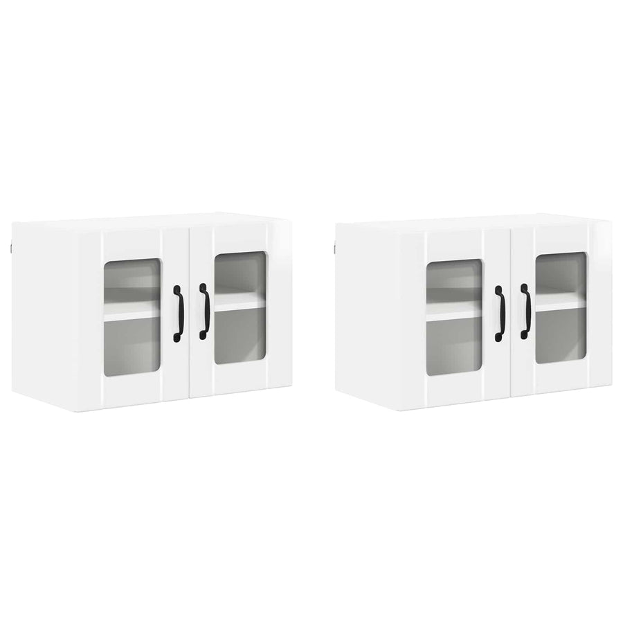Wall Glass Cabinet LUCCA 2 pcs High Gloss White Engineered Wood