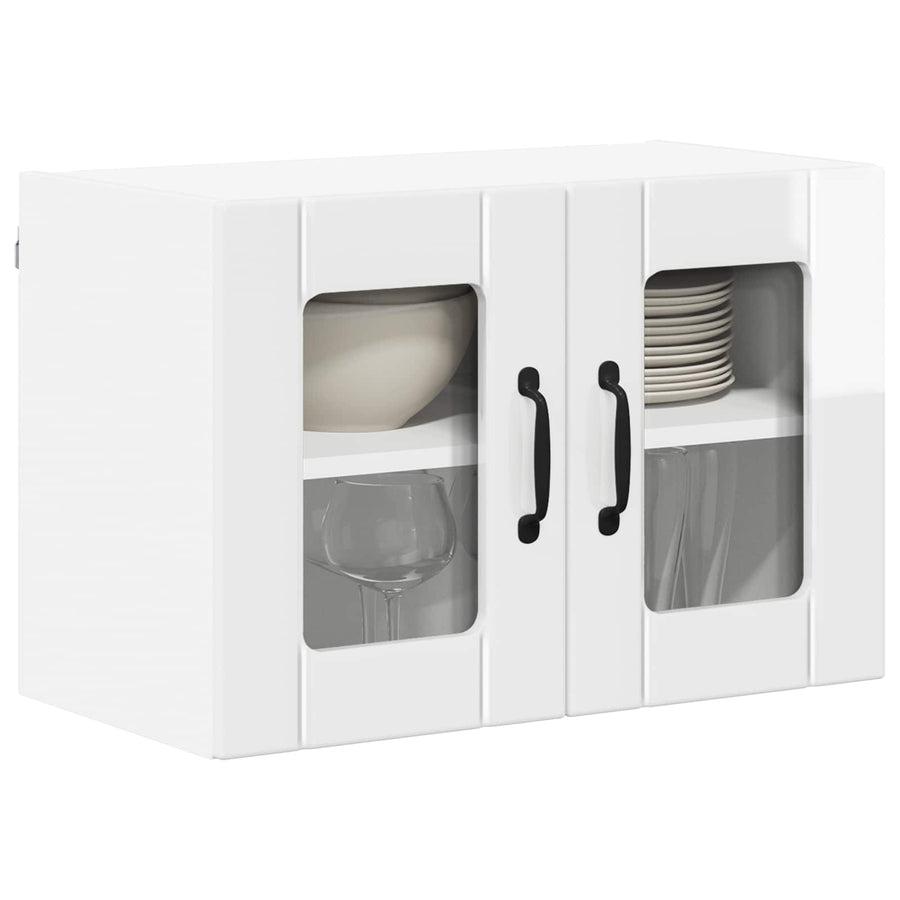 Wall Glass Cabinet LUCCA 2 pcs High Gloss White Engineered Wood