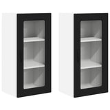 Kitchen Wall Cabinet with Shelf 2 pcs Black 40 x 31 x 80 cm - Front View
