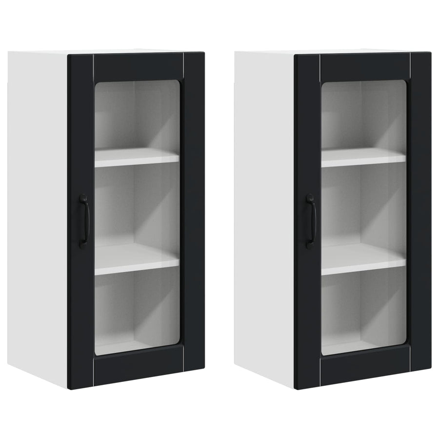 Wall Glass Cabinet LUCCA 2 pcs Black Engineered Wood