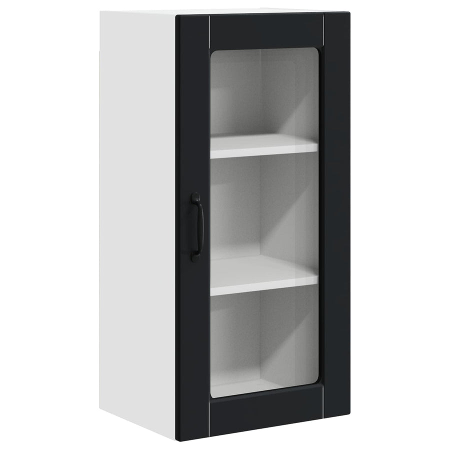 Wall Glass Cabinet LUCCA 2 pcs Black Engineered Wood