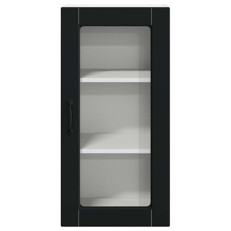 Wall Glass Cabinet LUCCA 2 pcs Black Engineered Wood
