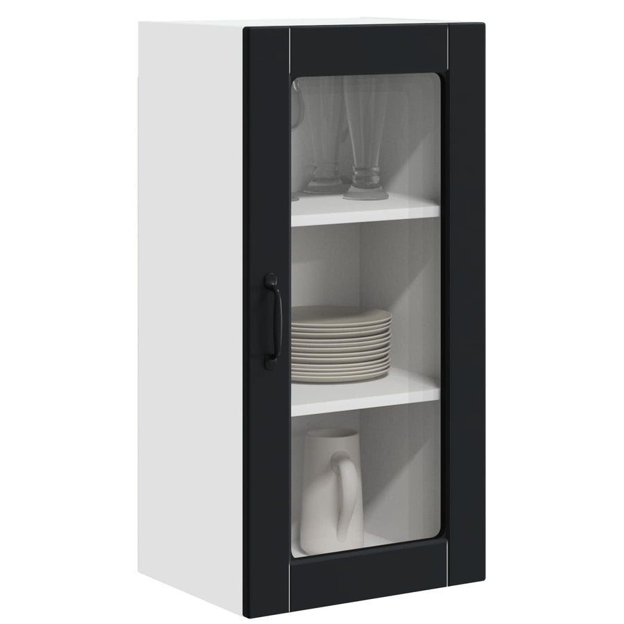 Wall Glass Cabinet LUCCA 2 pcs Black Engineered Wood