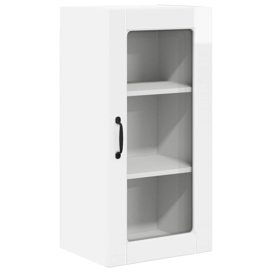 Wall Glass Cabinet LUCCA 2 pcs High Gloss White Engineered Wood