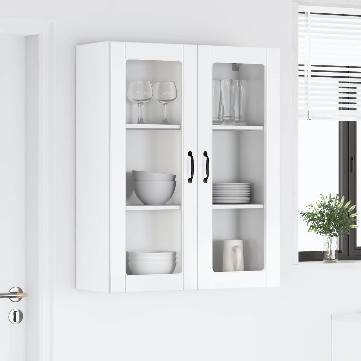 Wall Glass Cabinet LUCCA High Gloss White 80 x 31 x 100 cm