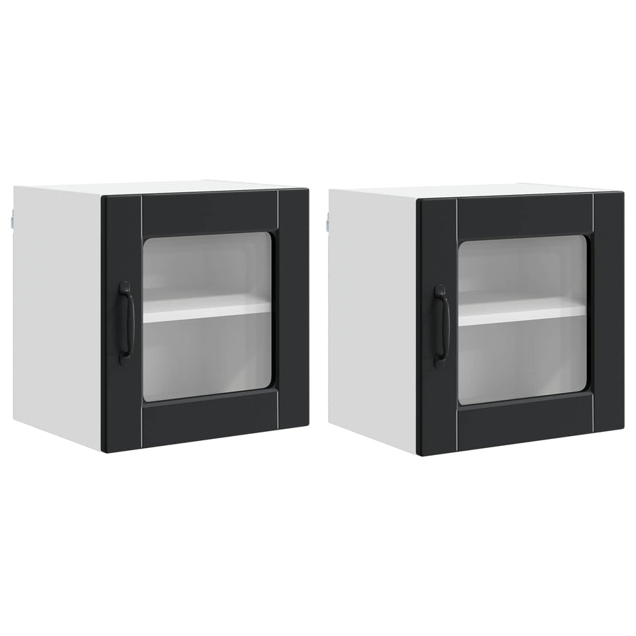 Wall Glass Cabinet PORTO 2 pcs Black Engineered Wood
