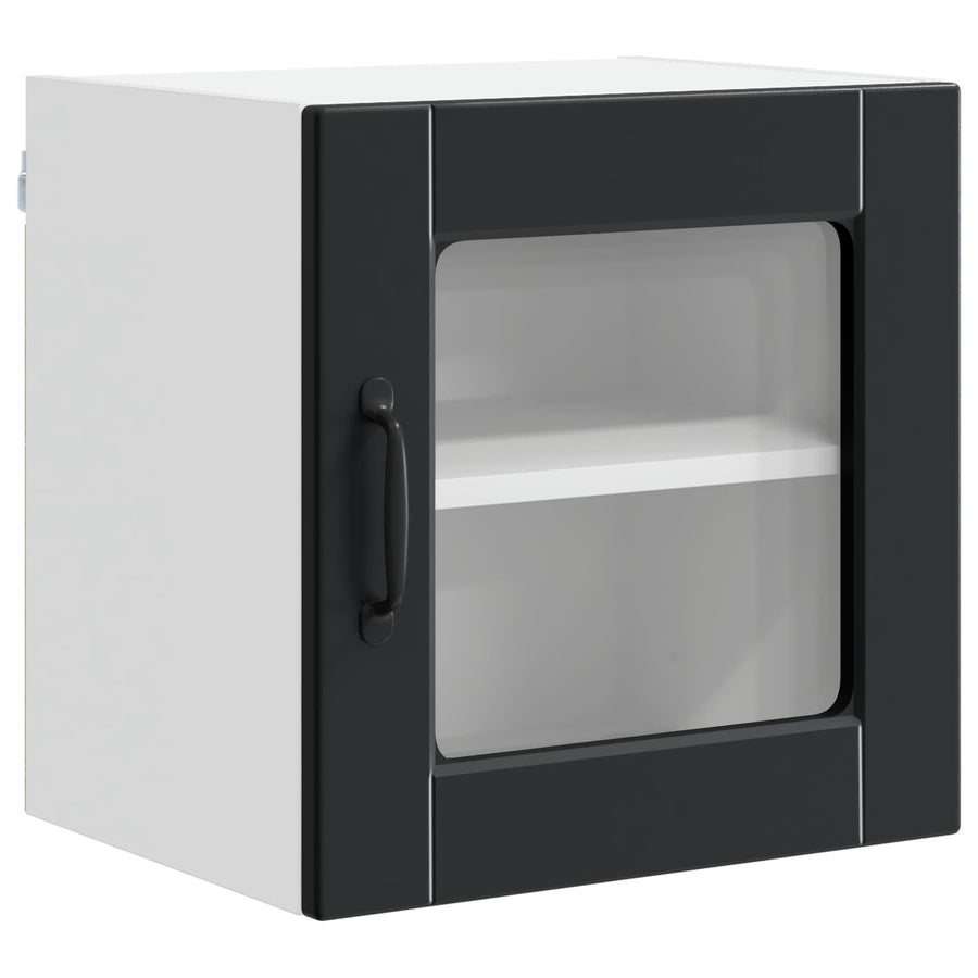 Wall Glass Cabinet PORTO 2 pcs Black Engineered Wood