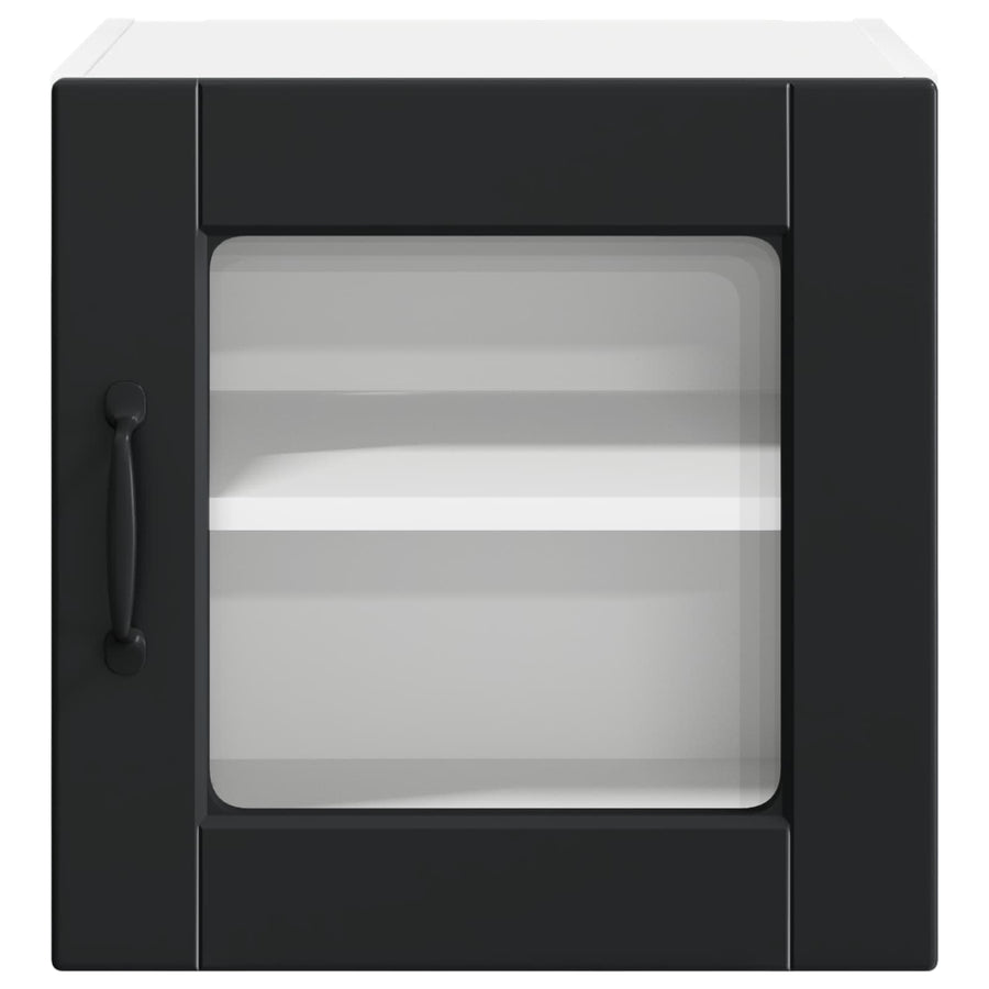 Wall Glass Cabinet PORTO 2 pcs Black Engineered Wood