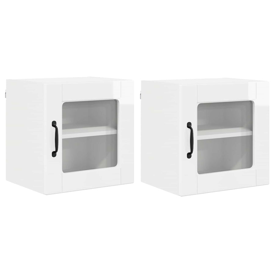 Wall Glass Cabinet PORTO 2 pcs High Gloss White Engineered Wood